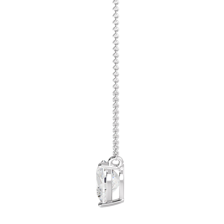 An image of the 2.00 Carat Heart-Shaped Lab-Grown Diamond Solitaire Pendant Necklace in 18K White Gold. The pendant features a brilliant IGI Certified heart-cut diamond with E color and VS clarity, highlighted by the sleek, modern finish of white gold and a matching chain