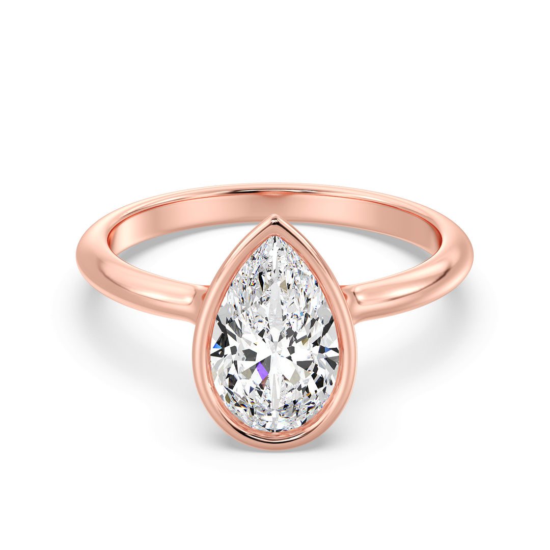 Elegant Pear-Cut Bezel-Set Lab-Grown Diamond Solitaire Ring in 18K Rose Gold – Available in 1ct, 2ct, 3ct, and 4ct