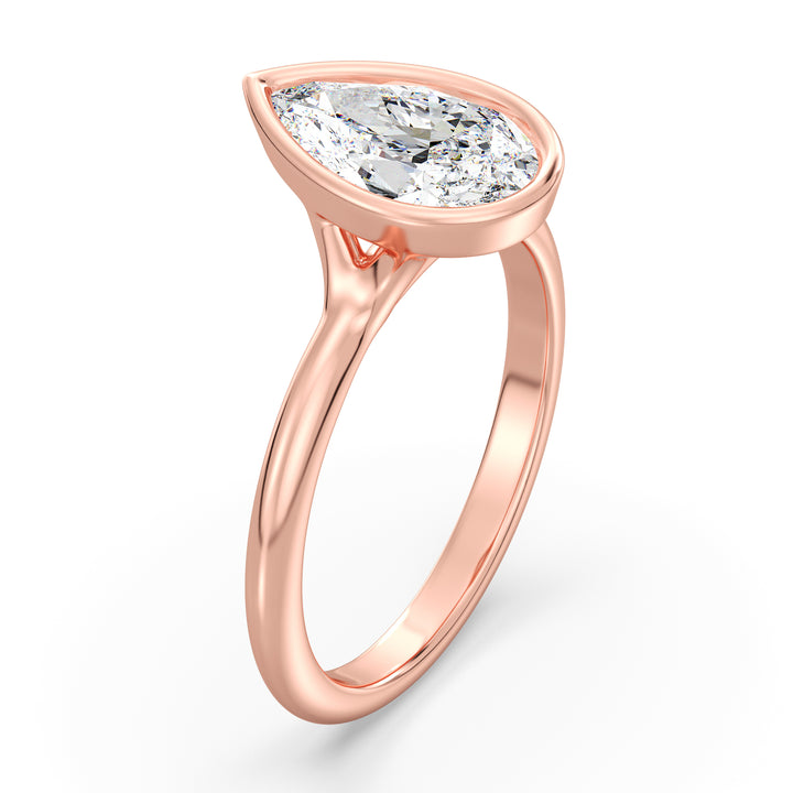 Elegant Pear-Cut Bezel-Set Lab-Grown Diamond Solitaire Ring in 18K Rose Gold – Available in 1ct, 2ct, 3ct, and 4ct