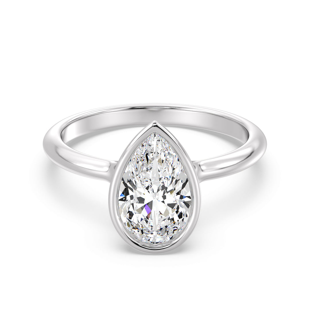 Elegant Pear-Cut Bezel-Set Lab-Grown Diamond Solitaire Ring in 18K White Gold – Available in 1ct, 2ct, 3ct, and 4ct