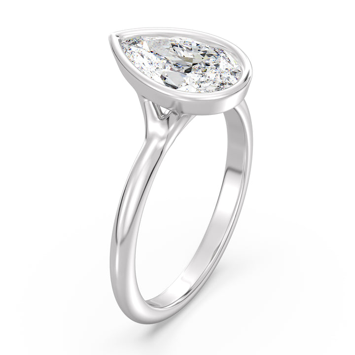 Elegant Pear-Cut Bezel-Set Lab-Grown Diamond Solitaire Ring in 18K White Gold – Available in 1ct, 2ct, 3ct, and 4ct
