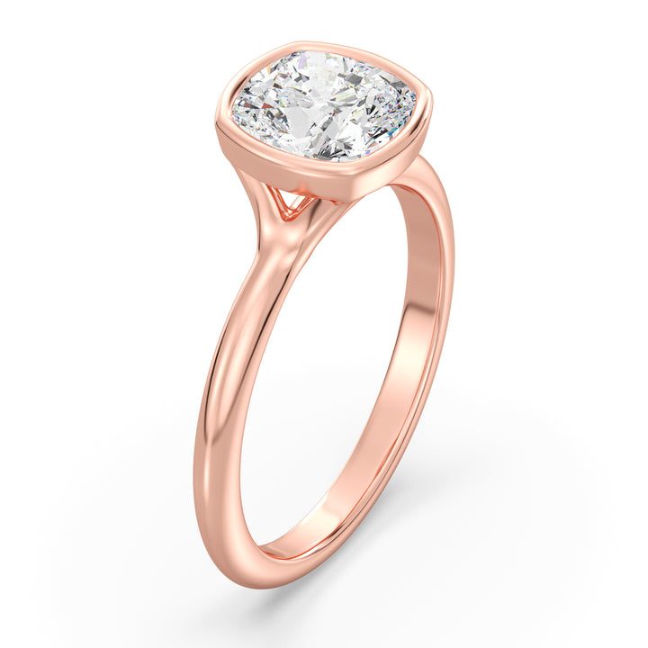 Elegant Square Cushion-Cut Bezel-Set Lab-Grown Diamond Solitaire Ring in 18K Rose Gold – Available in 1ct, 2ct, 3ct, or 4ct.