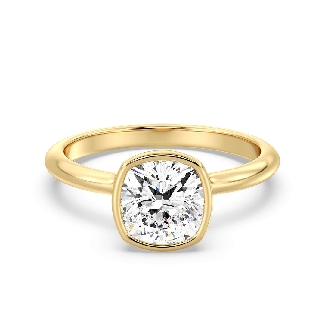 Elegant Square Cushion-Cut Bezel-Set Lab-Grown Diamond Solitaire Ring in 18K Yellow Gold – Available in 1ct, 2ct, 3ct, or 4ct.