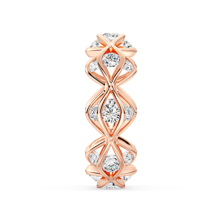 Lab-Grown Diamond Eternity Wedding Band in 18K Rose Gold, showcasing 24 sparkling round-cut diamonds totaling 1.60 carats, with a romantic and modern touch