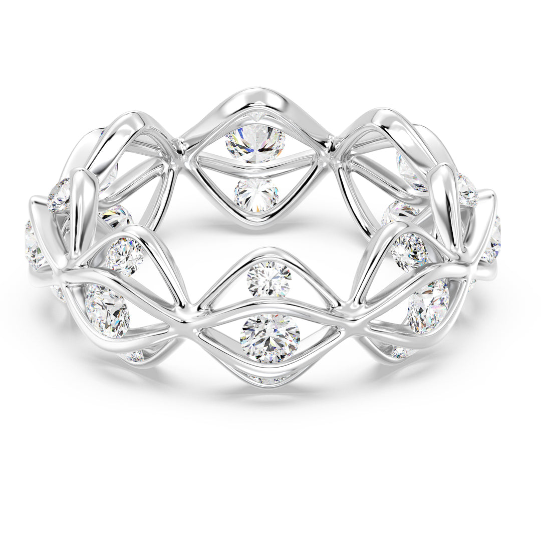 Lab-Grown Diamond Eternity Wedding Band in 18K White Gold, adorned with 24 round-cut diamonds totaling 1.60 carats, offering a classic and sophisticated look.