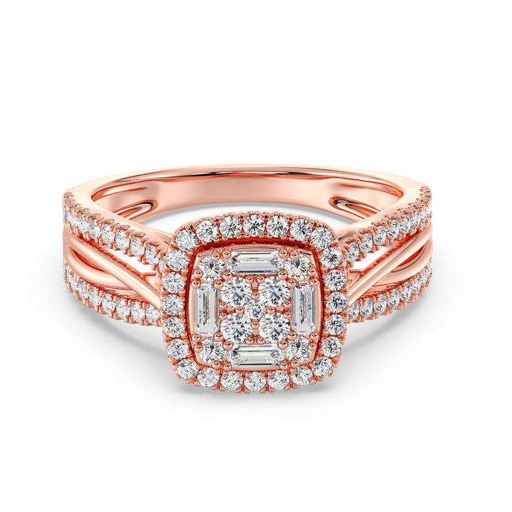Rose Gold Vintage-Style Halo Engagement Ring with 0.73CT T.W. lab-grown diamonds, designed with a cushion-shaped frame and intricate halo accents in elegant 18K rose gold