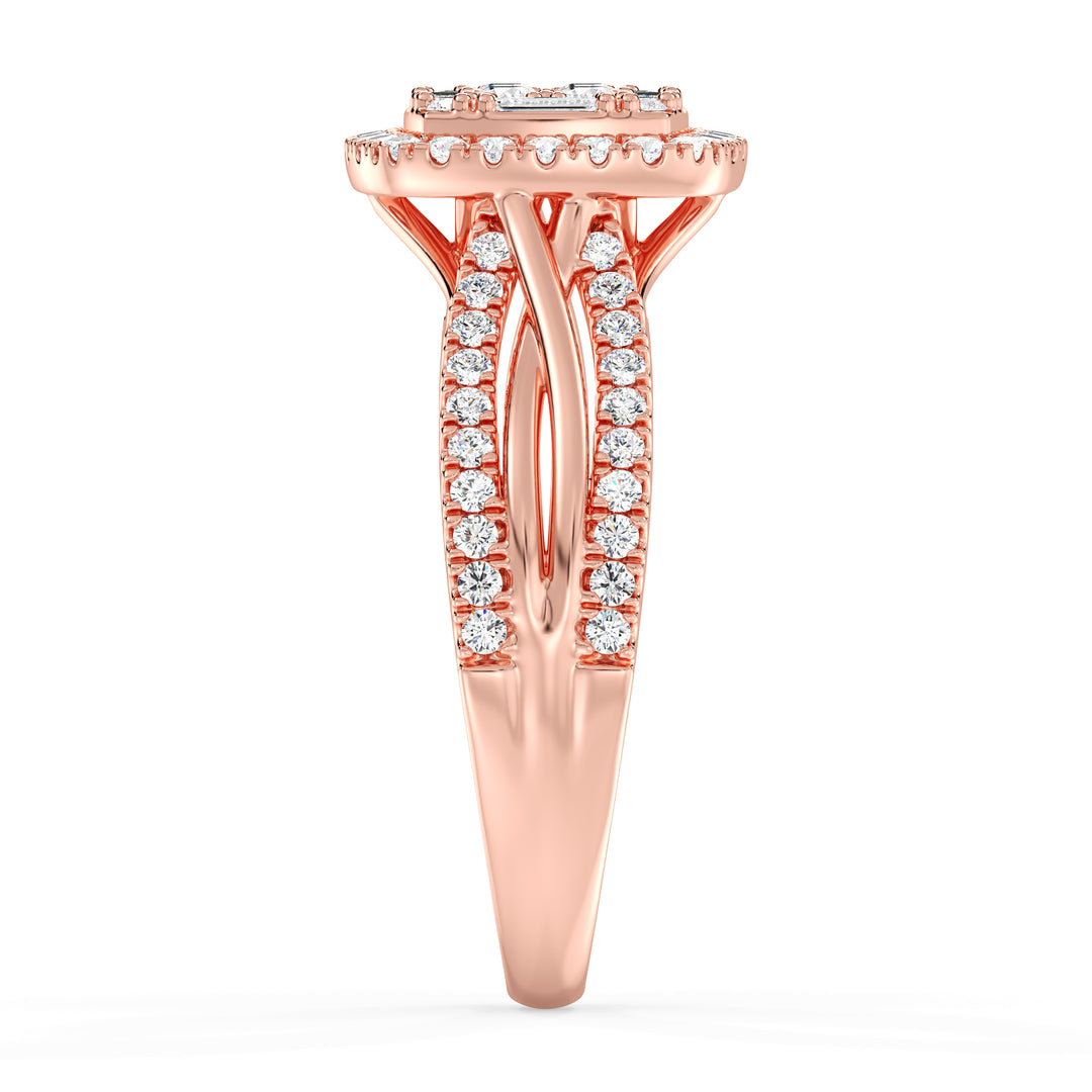 Rose Gold Vintage-Style Halo Engagement Ring with 0.73CT T.W. lab-grown diamonds, designed with a cushion-shaped frame and intricate halo accents in elegant 18K rose gold