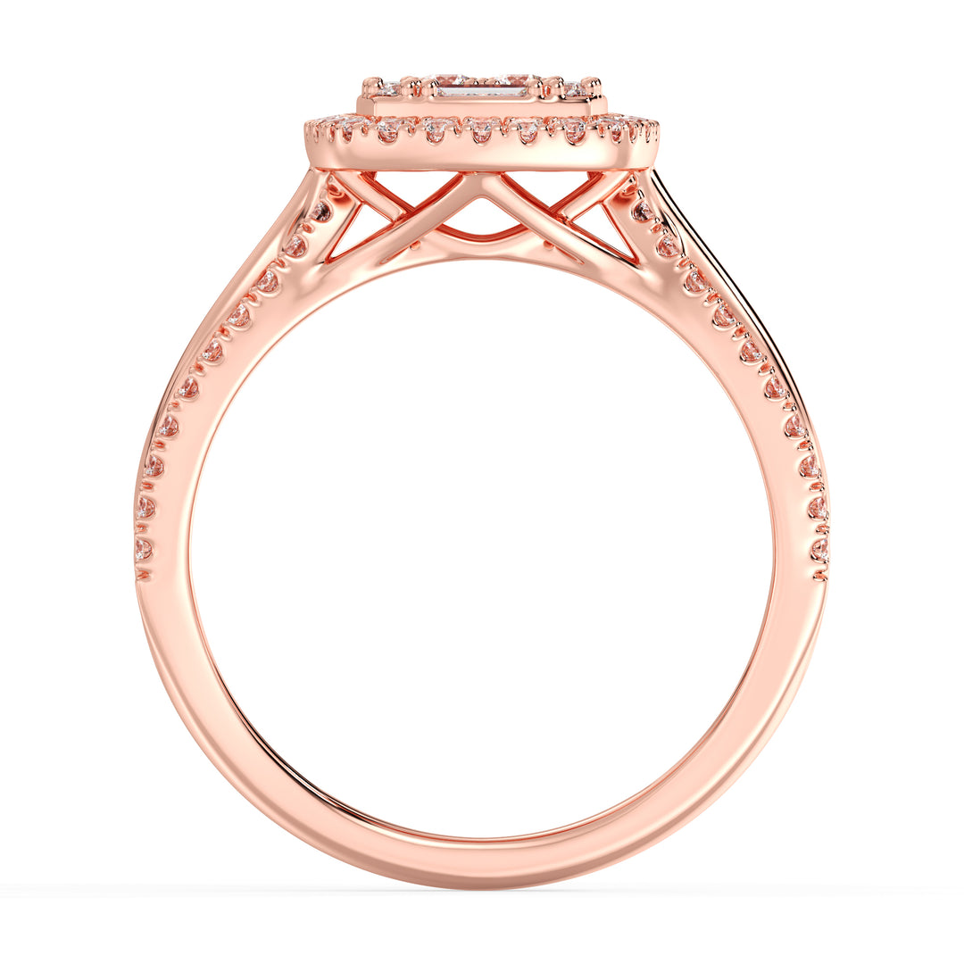 Rose Gold Vintage-Style Halo Engagement Ring with 0.73CT T.W. lab-grown diamonds, designed with a cushion-shaped frame and intricate halo accents in elegant 18K rose gold
